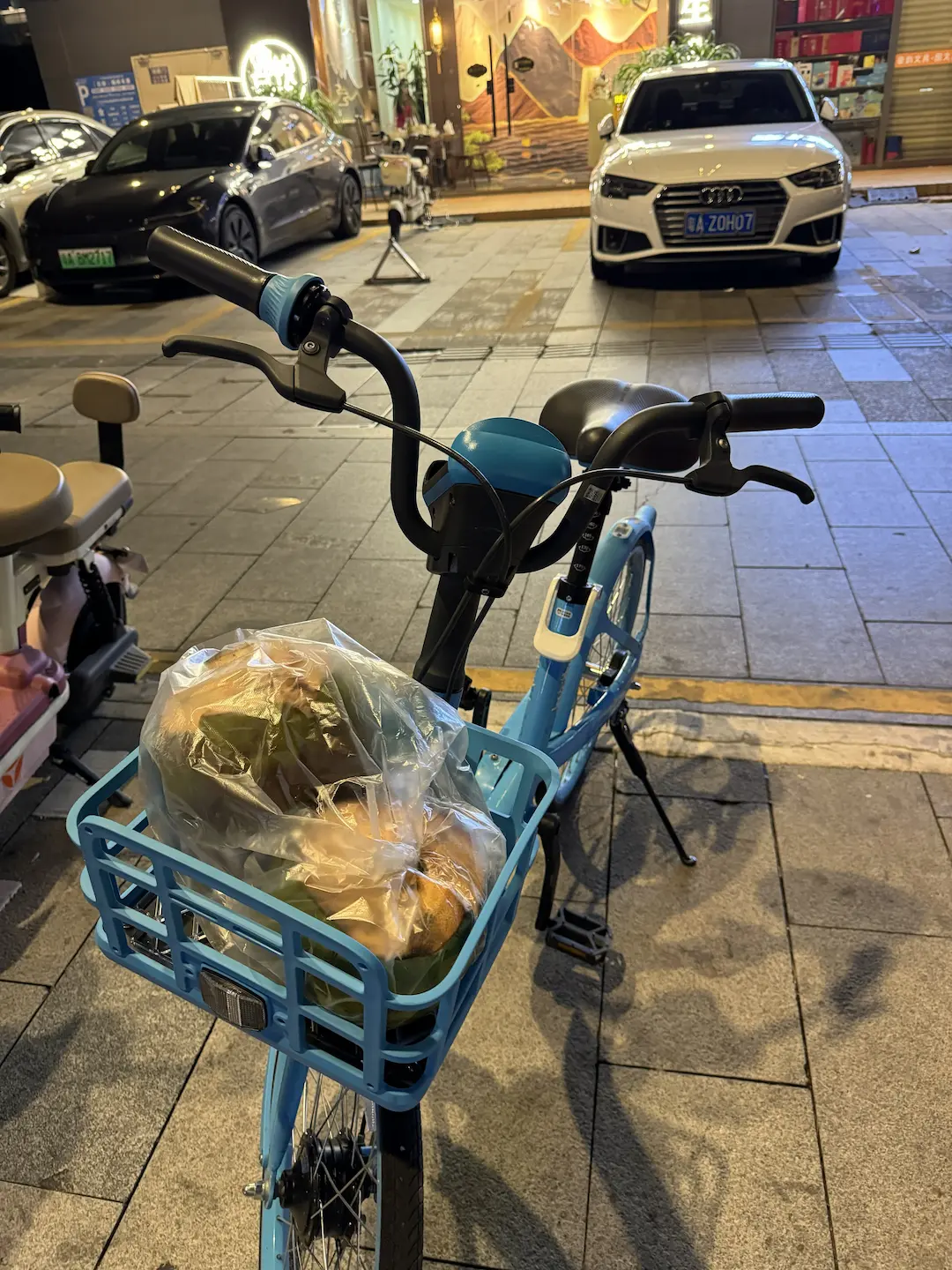 Chinese bicycle loaded with coconuts in a Canton street